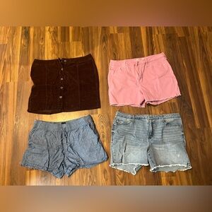 Women's Jean Shorts in Pink, Blue, brown skirt, elastic GAP shorts